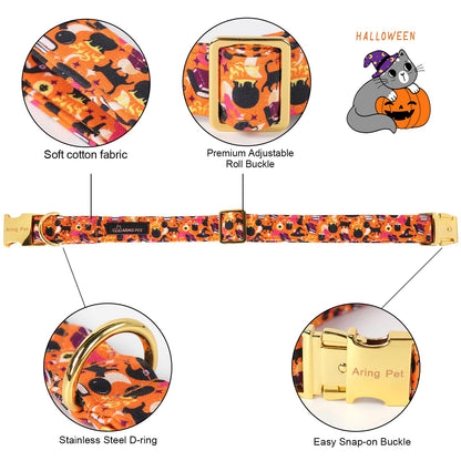ARING PET Halloween Dog Collars with Detachable Flower, Cat Hat Pet Collar with Metal Buckle for Puppy Small Medium Large Boy Girl Dog-S