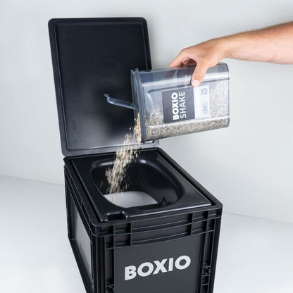 BOXIO TOILET: Portable solution for car trips, boats, hunting or outdoor adventures. Europe's good-selling composting toilet. Compact size: 15.75" x 11.8" x 11"