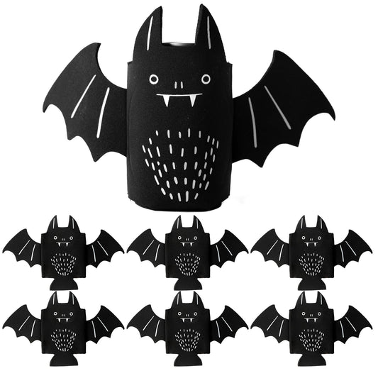 6 Pack Cute Can Coolers Sleeves, Cute Insulated Neoprene Standard Can Covers for Beer, Soda & Drinks, Holiday Party Decorations, Non-Slip Drink Holders for Christmas, New Year (Black Bat)