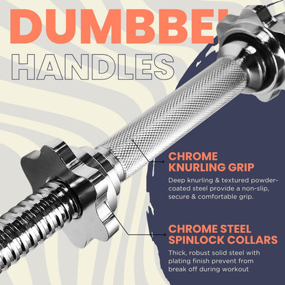 A2ZCARE Standard Dumbbell Handles 24 inch Chrome Grip, Adjustable Dumbbells Handles 1 inch Pair