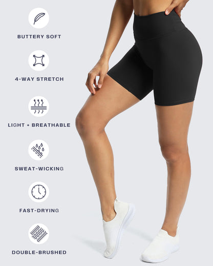 Aoxjox Trinity Workout Biker Shorts for Women Tummy Control High Waisted Exercise Athletic Gym Running Yoga Short 6" (Black, Medium)