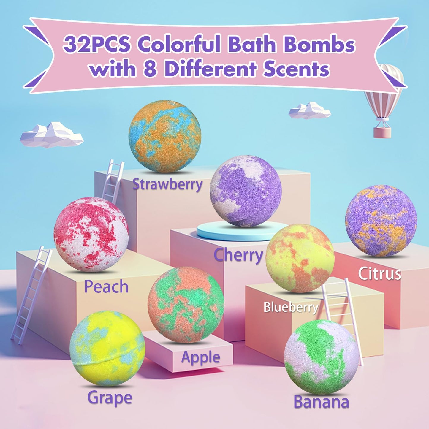 Bath Bombs for Kids with Surprise Inside, 32 Pack Bath Bombs with Land & Sea Animal Toys, Handmade Fizzy Bubble Children Bath Ball Gift Set for Kids Birthday, Christmas, Mothers Day Gifts for Daughter