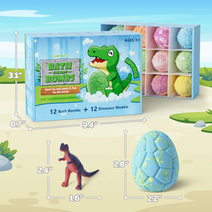 CalmNFiz Bath Bombs with Surprise Dinosaur Toys Inside, 12 Pack Organic and Natural Bubble Bath Bombs, Stocking Stuffers for Kids, Bath Bomb Set for Her/Him,Mothers Day Presents for Mom