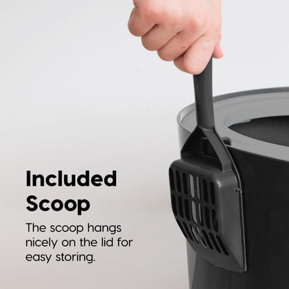 IRIS USA Cat Litter Box, Large Top Entry with Litter Catching Lid and Scoop, Dog Proof, Cat Box Enclosure, Black/Gray