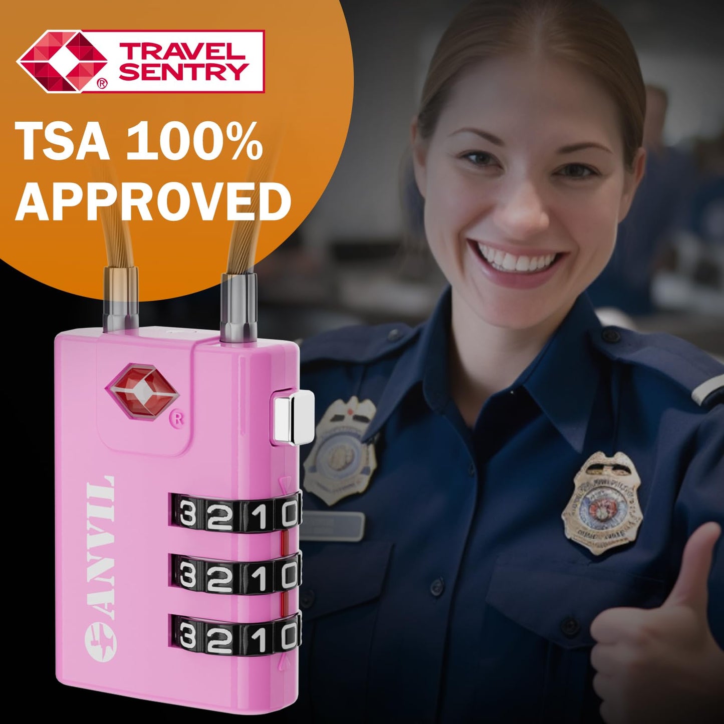 ANVIL TSA Approved Cable Luggage Locks 3 Digit Combination Padlock with Zinc Alloy Steel Cable Lock Ideal for Travel Suitcase, Backpack, Lockers,Case,Toolbox (2, Pink)