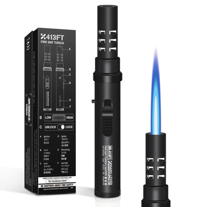 Camping Torch Lighter, Windproof Butane Torch Lighter with Fuel Indicator&Safety Lock, Refillable Butane Lighter with Adjustable Jet Flame for Outdoor Adventure Hiking Candles BBQ Campfires (Black)
