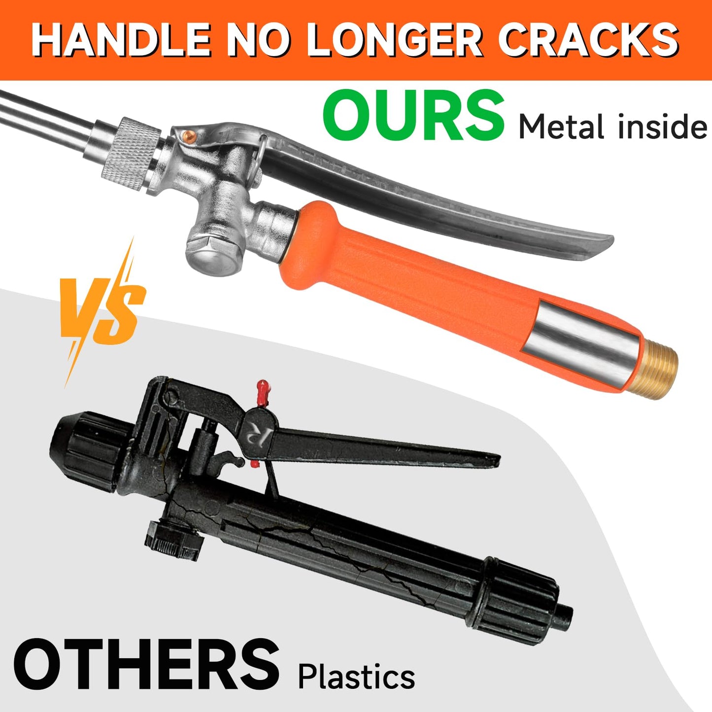 All Metal 44 Inches Replacement Sprayer Wand, Garden Hose Watering Wand with 3/4'' Brass Connector, 1/4" & 3/8" Brass Barb for Most Sprayer Hoses, Built-in Stainless Steel & 2 Hose Clamps