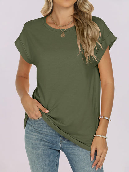 ANRABESS Womens Tops Summer Cap Sleeve Basic Tee Shirts 2025 Trendy Loose Fit Casual Dressy Business Work Tshirts Clothes Army Green Small