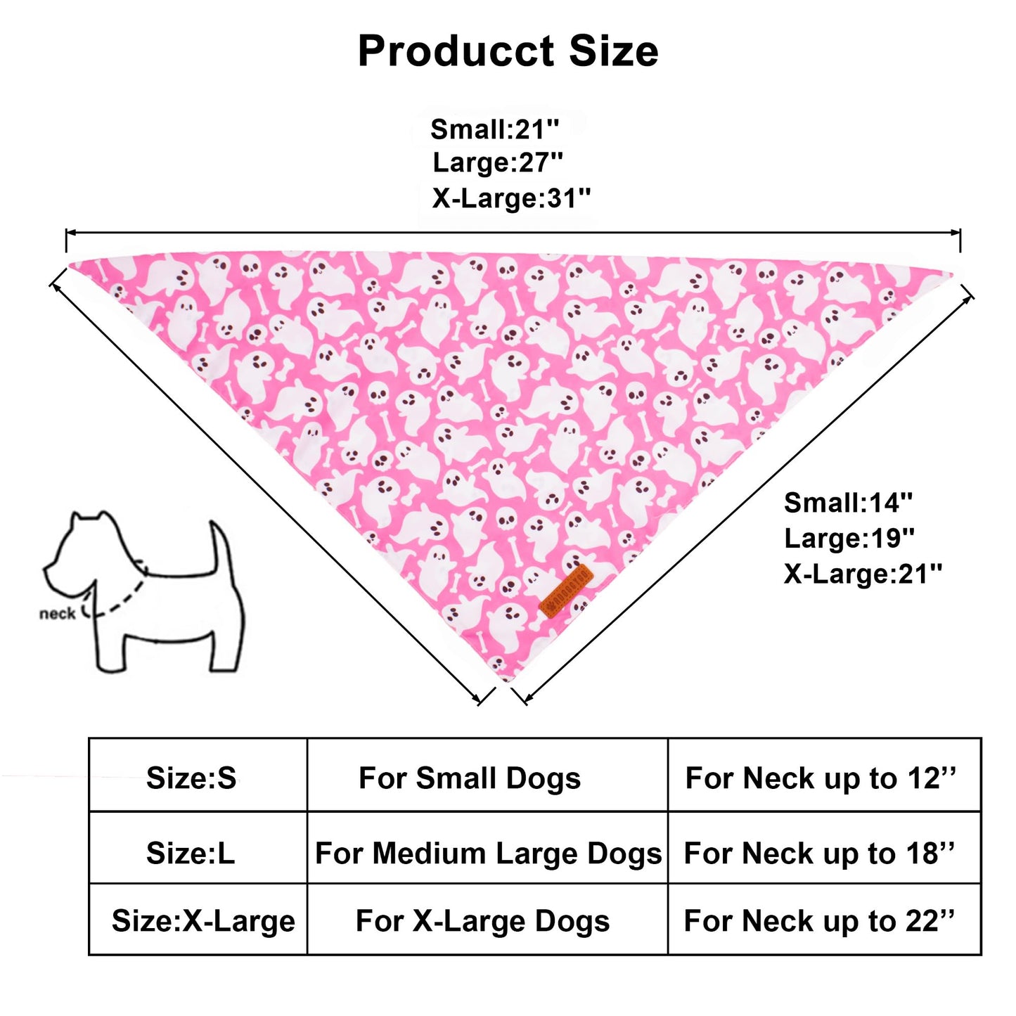 ADOGGYGO Halloween Dog Bandana, Pink Pumpkin Ghost Pet Scarf, Premium Durable Fabric, Adjustable Fit Female Halloween Bandanas for Medium Large Dogs Pets (Large)