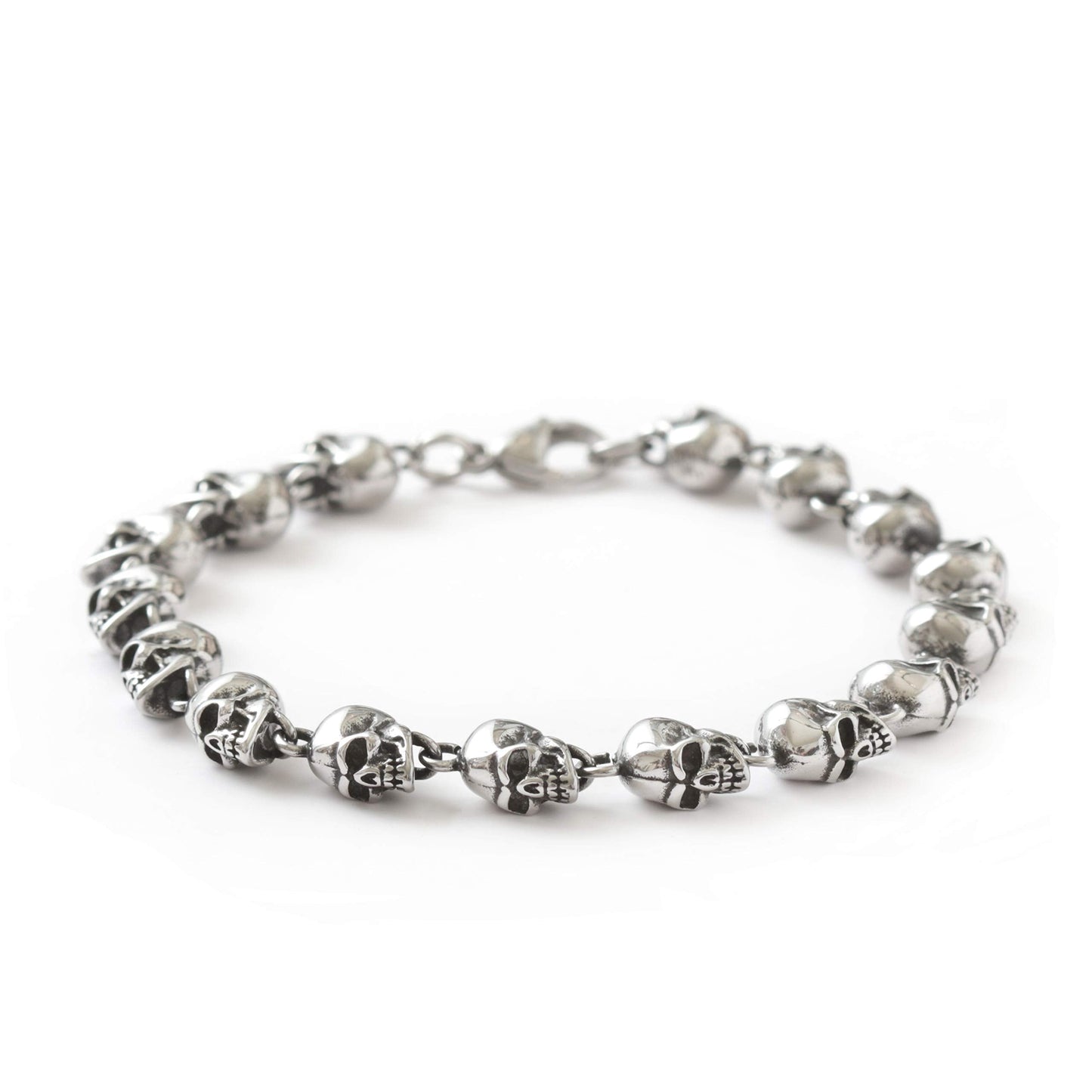 HAQUIL Stainless Steel Skull Bead Linked Bracelet for Men and Women, Skull Jewelry Gift (AD)