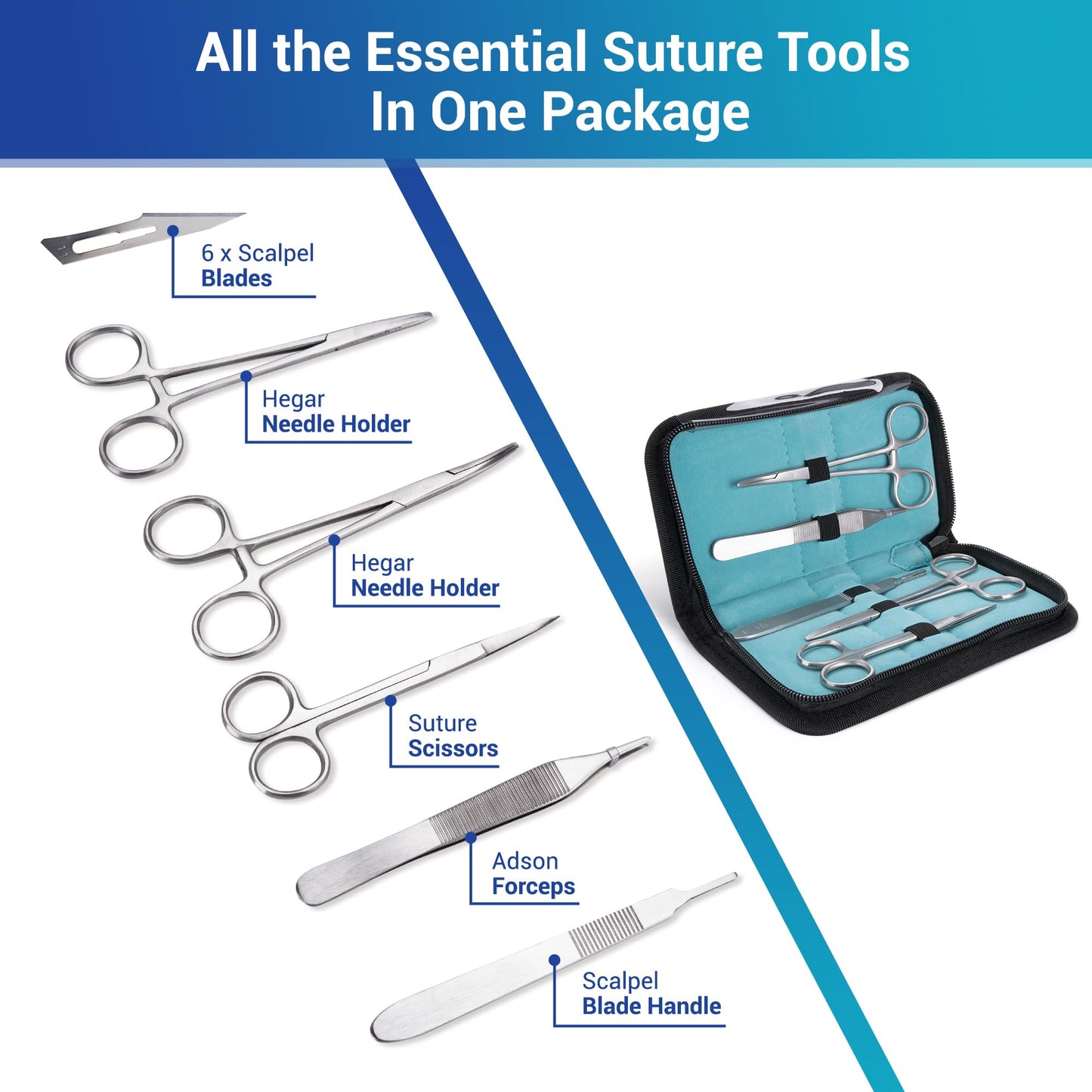 Alcedo Suture Practice Kit for Medical Students | Complete Set (32 Pieces) Include Durable Large Suturing Pad with Pre-Cut Wounds, Tools Kit, and Suture Threads | Perfect for Practice, Demonstration