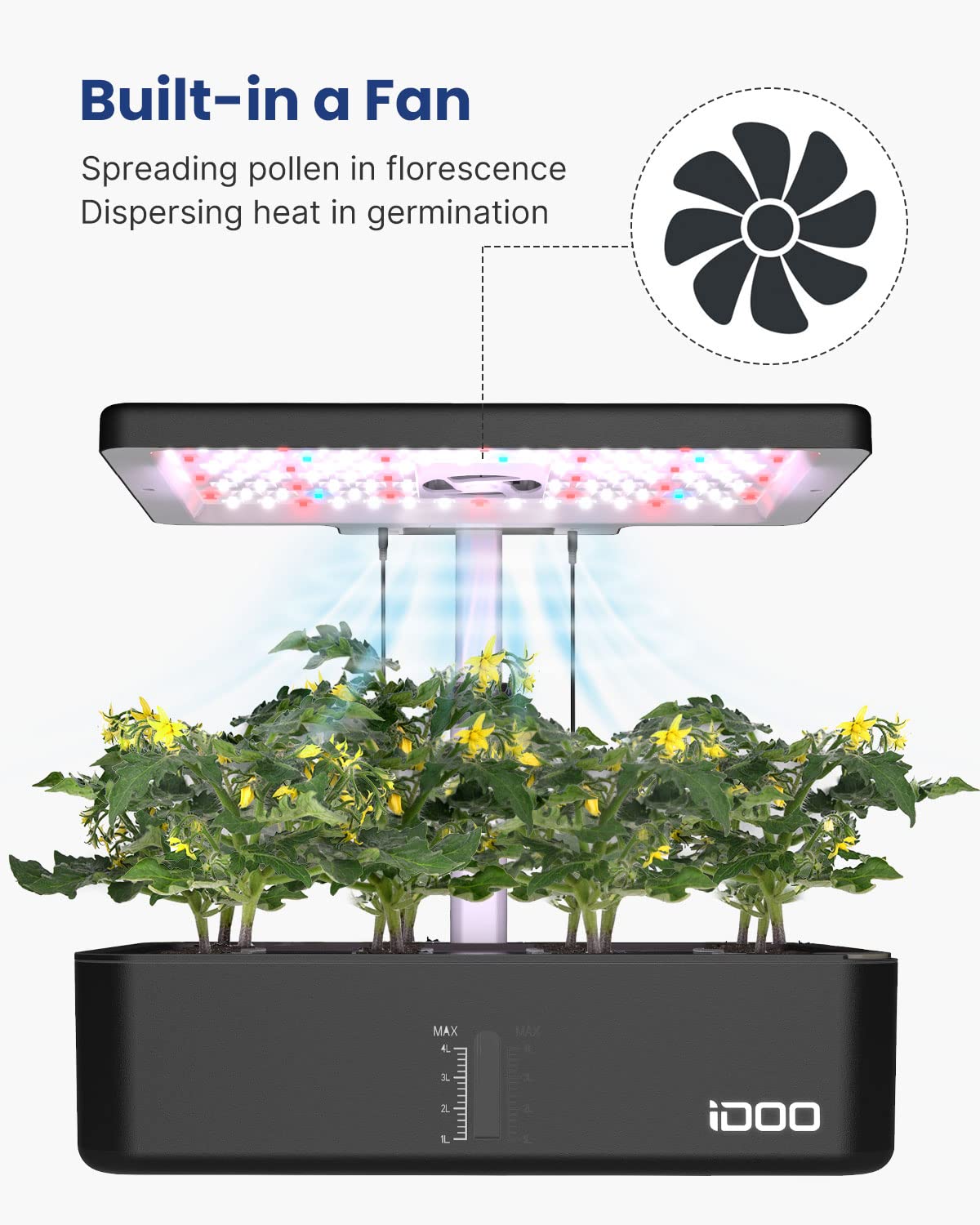 iDOO Hydroponics Growing System Kit 12Pods, Indoor Herb Garden System, with LED Grow Light, Built-in Fan, Auto-Timer, Adjustable Height Up to 11.3", for Home School, for Women