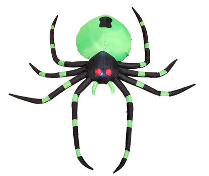 6 Foot Long Halloween Inflatable Black Green Spider LED Lights Decor Outdoor Indoor Holiday Decorations, Blow up Lighted Yard Decor, Giant Lawn Inflatables Home Family Outside
