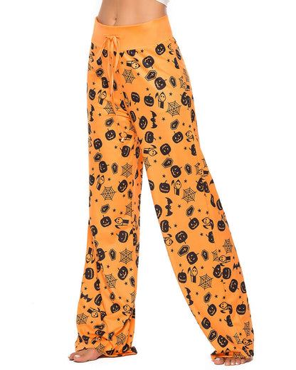 Women Halloween Pajamas Pants Ladies Pumpkin Ghost Pajama Cute Soft Lounge Bottoms Pj Pjs Jammies Fall Funny Spooky Teen Comfy Long Cozy Sleep Pant Print Orange Ghosts