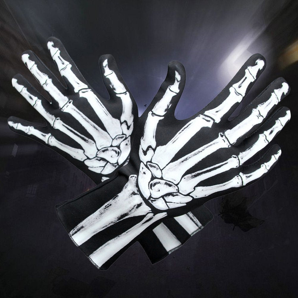Amosfun Halloween Skeleton Gloves Full Finger Skeleton Gloves Unisex Halloween Party Cosplay Costume Accessory 11.8 x 4 Inch