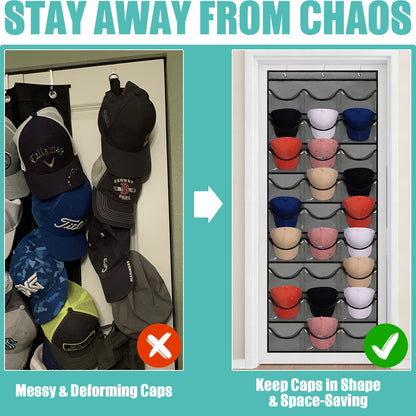 27 Pockets Hat Rack For Baseball Caps Hanging Hat Organizer Over The Door Hat Storage Organizer For Closet Wall With Large Clear Pockets & 3 Hooks Caps Hat Holder Hanger for Baseball & Sport Caps
