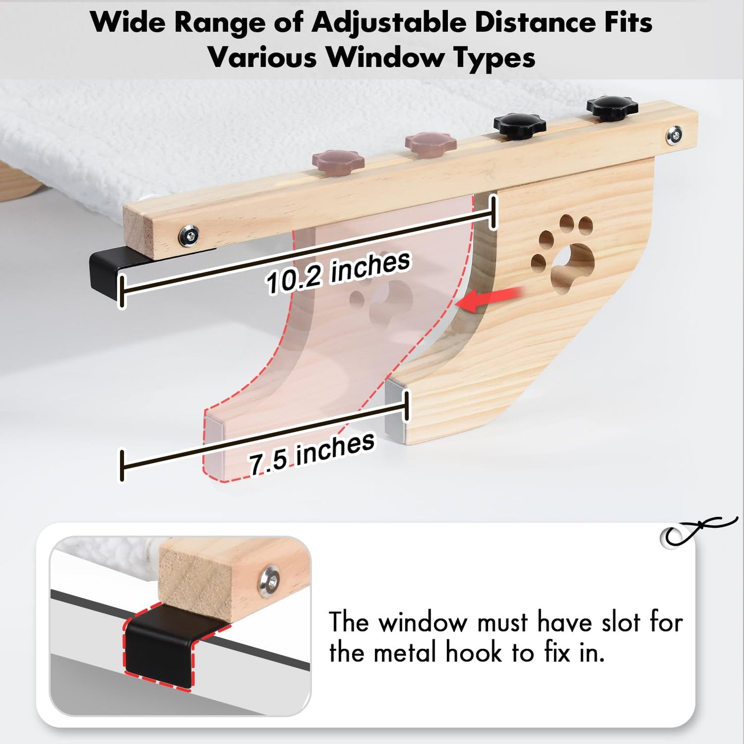 AMOSIJOY Cat Sill Window Perch Sturdy Cat Hammock Window Seat with Wood & Metal Frame for Large Cats, Easy to Adjust Cat Bed for Windowsill, Bedside, Drawer and Cabinet