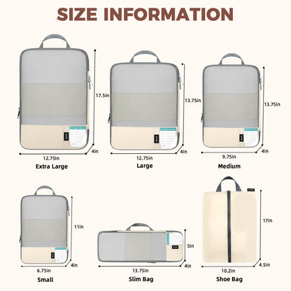 BAGAIL 6 Set Compression Packing Cubes for Travel, Compressible Packing Organizers Travel Accessories for Luggage Suitcase(6 Set, Beige)