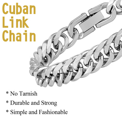 Aoody 3PCS Cuban Link Bracelet Necklace, Sturdy 316L Stainless Steel Cuban Link Chain for Men Jewelry Set 8mm, 7inches