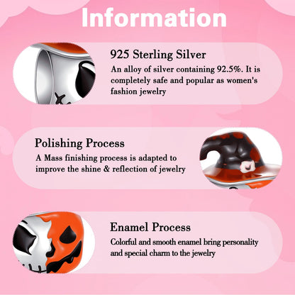 ARVALILS Pumpkin Hat Halloween Charm 925 Sterling Silver Charm Fits Women's Charm Bracelet & Necklace Halloween Jewelry Gifts for Women