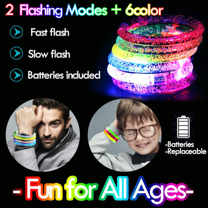 AMENON 24 Pack Glow In The Dark LED Bracelets Party Supplies for Adult, Flashing Light Up Bracelet Glow Sticks Party Favor Treasure Box Toys Classroom, Birthday, Back to School Halloween