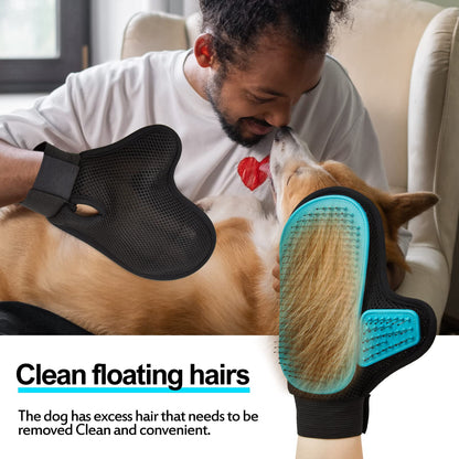 Beenefits 2025 Pet Grooming Glove with Tipped Pin Brush,Special Design Deshedding Glove, Massage Mitt, Perfect Petting Tool for Sensitive Dogs & Cats with Long & Medium Fur - Right-Hand - Blue