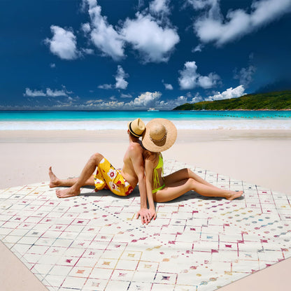 Boho Moroccan Beach Blanket Sandproof, Large 78"×86" Beach Mat Sand Free Waterproof Fits Up to 4 Adult, Compact Quick Dry Polyester Outdoor Picnic Blanket with Stakes for Travel, Camping, Hiking