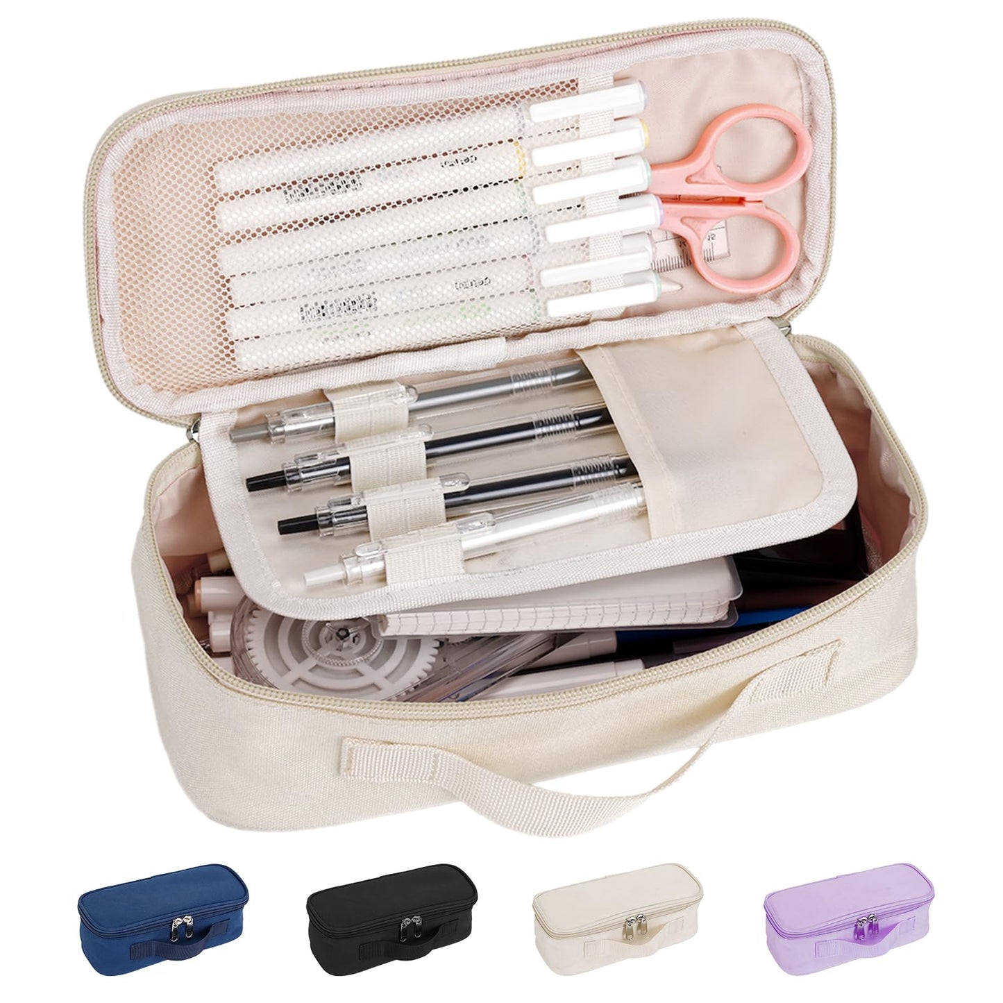 Hsmihair Big Capacity Pencil case pencil Bag Multifunctional Pencil Pouch with Compartmens, pencil box for girls boys Stationery Bag Pencil case Pouch Cosmetic 2100ML (White)