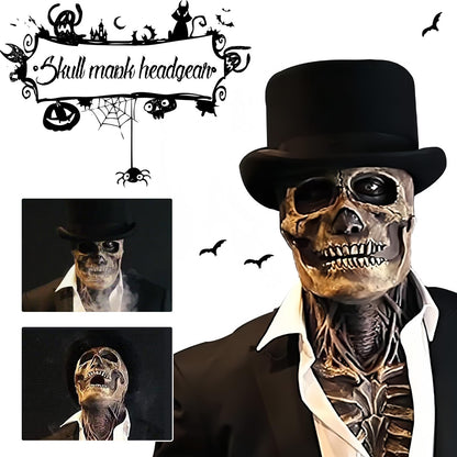 AUSTUFF Halloween Skull Mask,Scary Full Head Horror Mask with Movable Jaw, Scary Realistic Latex Helmet Cosplay Party Props (a mask and a hat)