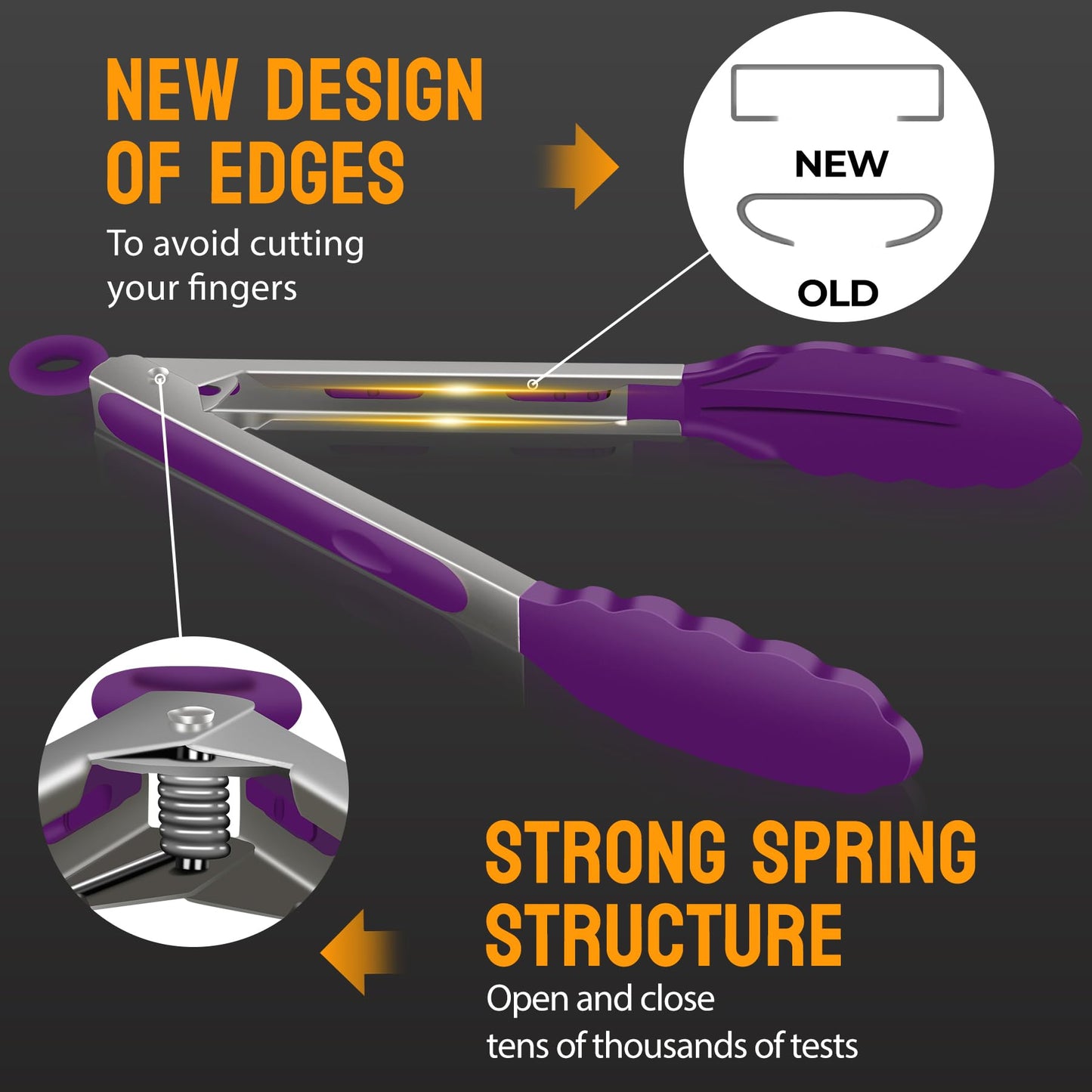 HOTEC Premium Stainless Steel Locking Kitchen Tongs with Silicon Tips, Set of 3-7", 9" and 12" (Purple)