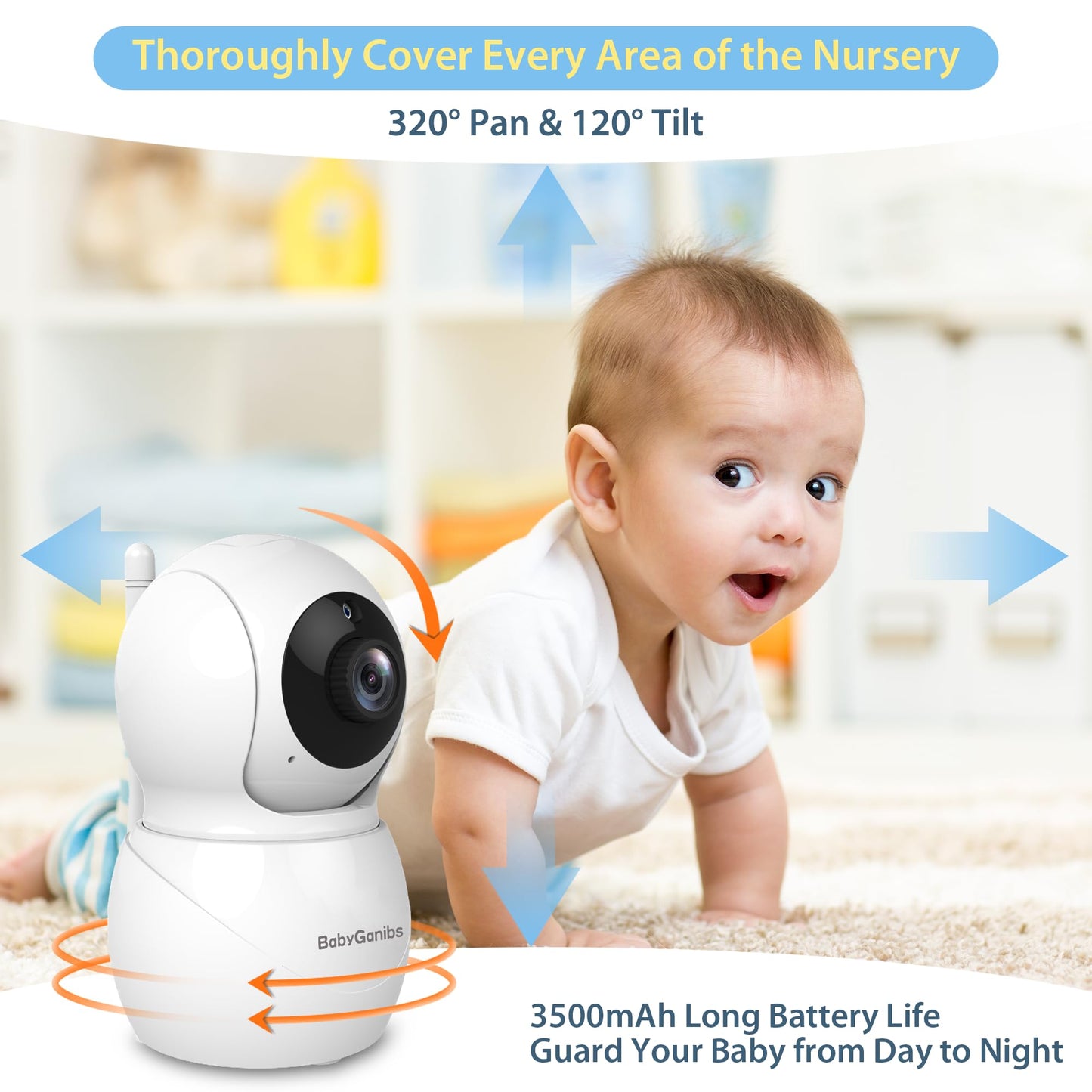 Baby Ganibs Baby Monitor with Camera and Audio, 4.3'' Video Baby Monitor with 1000ft Long Range and 30-Hour Battery, No WiFi,Night Vision, ECO Mode, 2-Way Talk