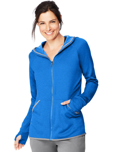 Hanes womens Sport Performance Full Zip Hoodie Fleece Jacket, Awesome Blue Heather/Dada Grey Binding, X-Large US