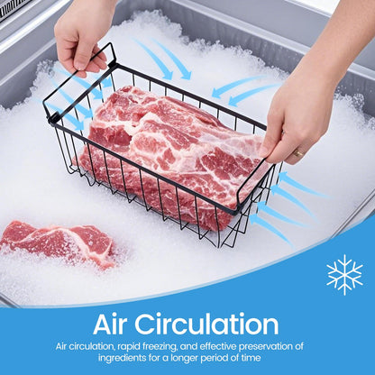 4 Pack Freezer Organizer Bins, Stackable Deep Freezer Organizer Bins, Chest Freezer Baskets for Sorting Frozen Meats and Food, Freezer Storage Basket with Foldable Handles