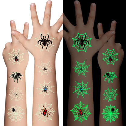 Awinmay Halloween Luminous Spider Temporary Tattoos for Kids - 10 Sheets Glow In The Dark Halloween Spider Web Tattoos for Boys and Girls, Halloween Cosplay Face Makeup Accessories Holiday Party Gifts