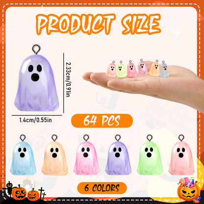 Augshy 64 Pcs Halloween Ghost Charms, Resin Ghost Charms Luminous Ghost Beads Halloween Pendant Bulk Glow in The Dark Ornament for DIY Bracelet Necklace Earrings Jewelry Making Accessories Decorations