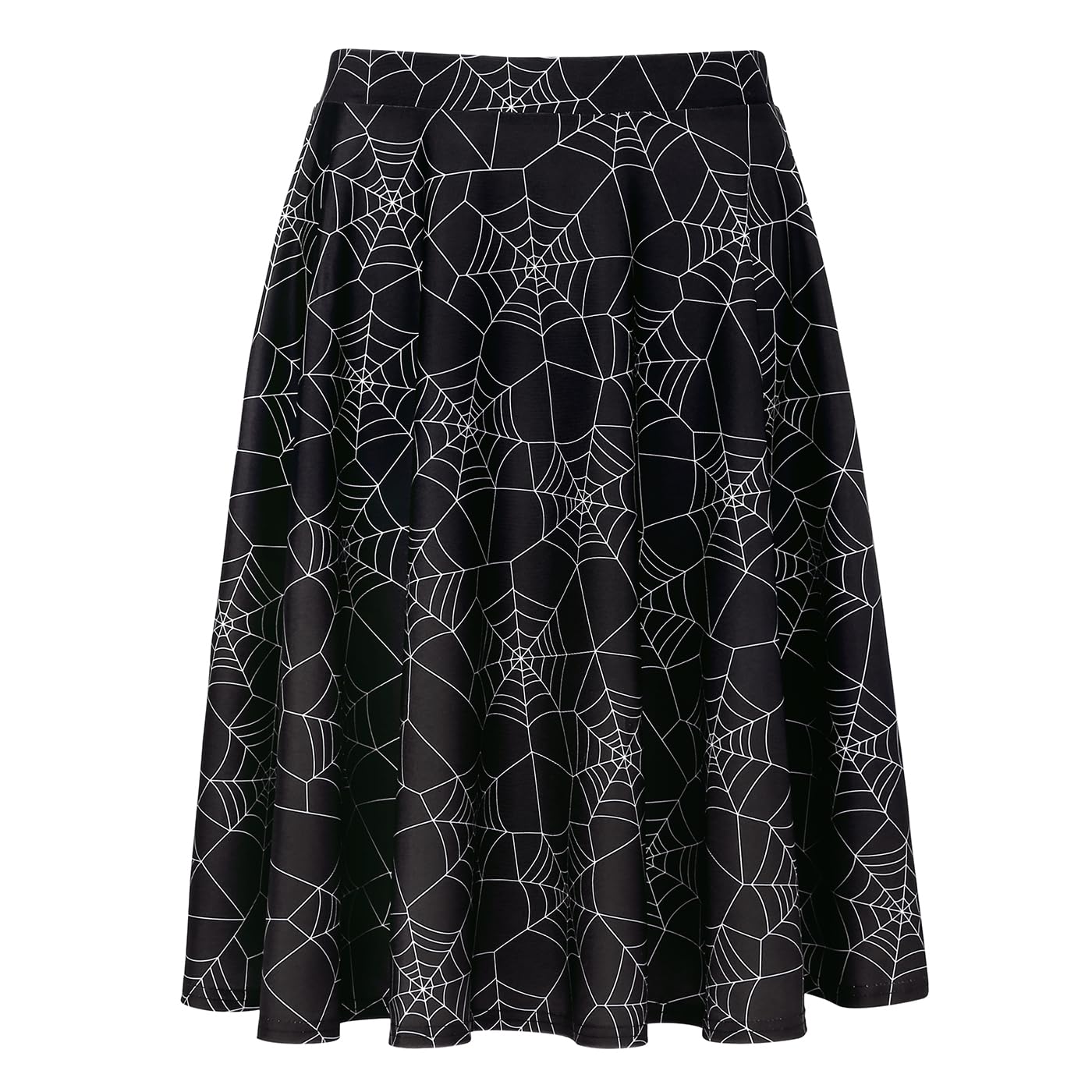 HDE Skirts for Women - Midi Skirt Skater Skirt Knee Length High Waist Fun Prints Spiderweb - L