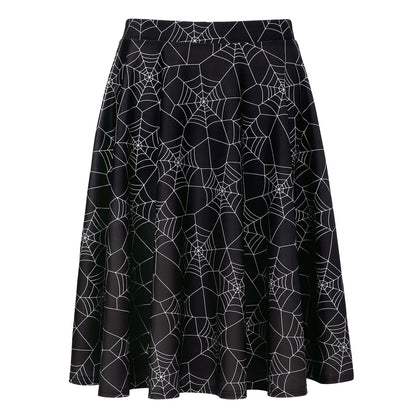 HDE Skirts for Women - Midi Skirt Skater Skirt Knee Length High Waist Fun Prints Spiderweb - L