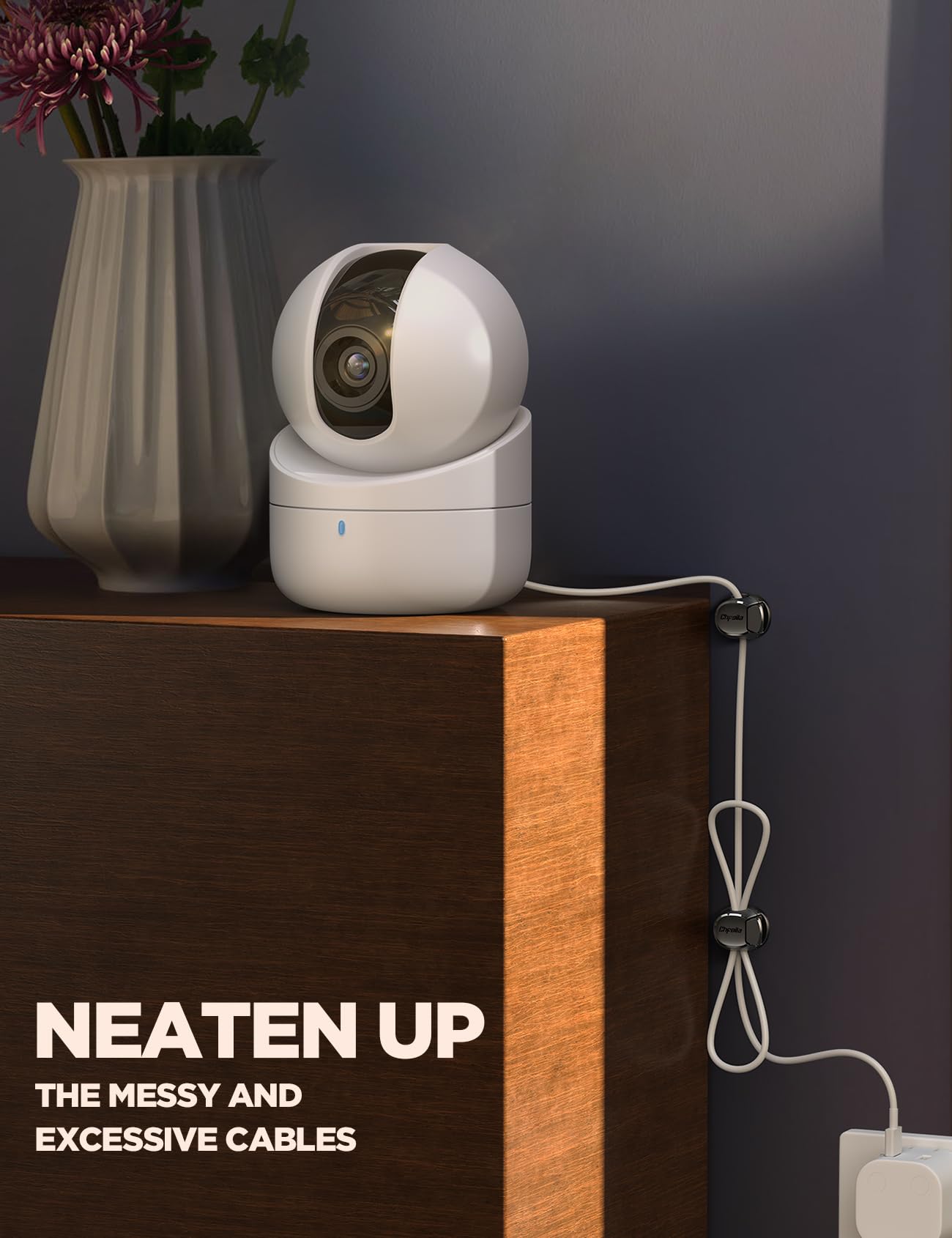 8Pack Cord Organizer [Dual Spring & Clasp, Max Secure] Cable Clips - Chfeila Cable Management, Adhesive Phone Charging Wire Holder for Nightstand/Wall, Home Office Desk Accessories Decor Essentials