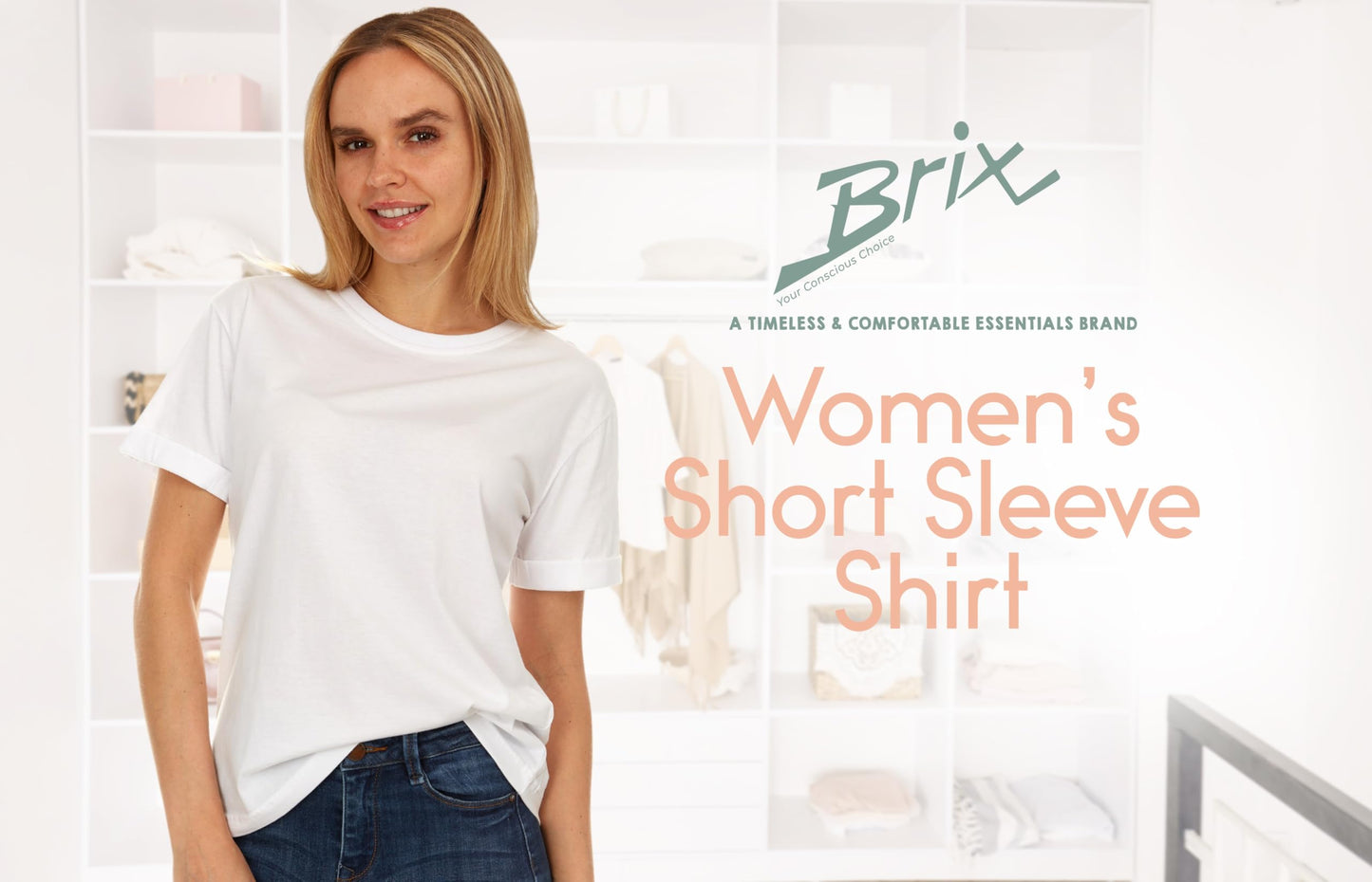 Brix Women's Short Sleeve T-Shirts Loose Fit Oversize Casual Cotton Comfort Crewneck Shirts. White