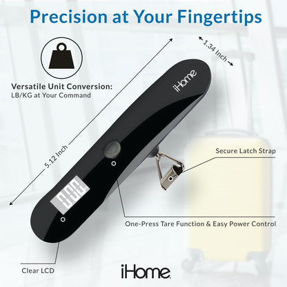 iHome Digital Luggage Scale, Battery Included, Travel Scale Luggage Weight, Baggage, Suitcase Scale, Luggage Scale Travel Digital, Hanging Scale, Luggage Weight Scale