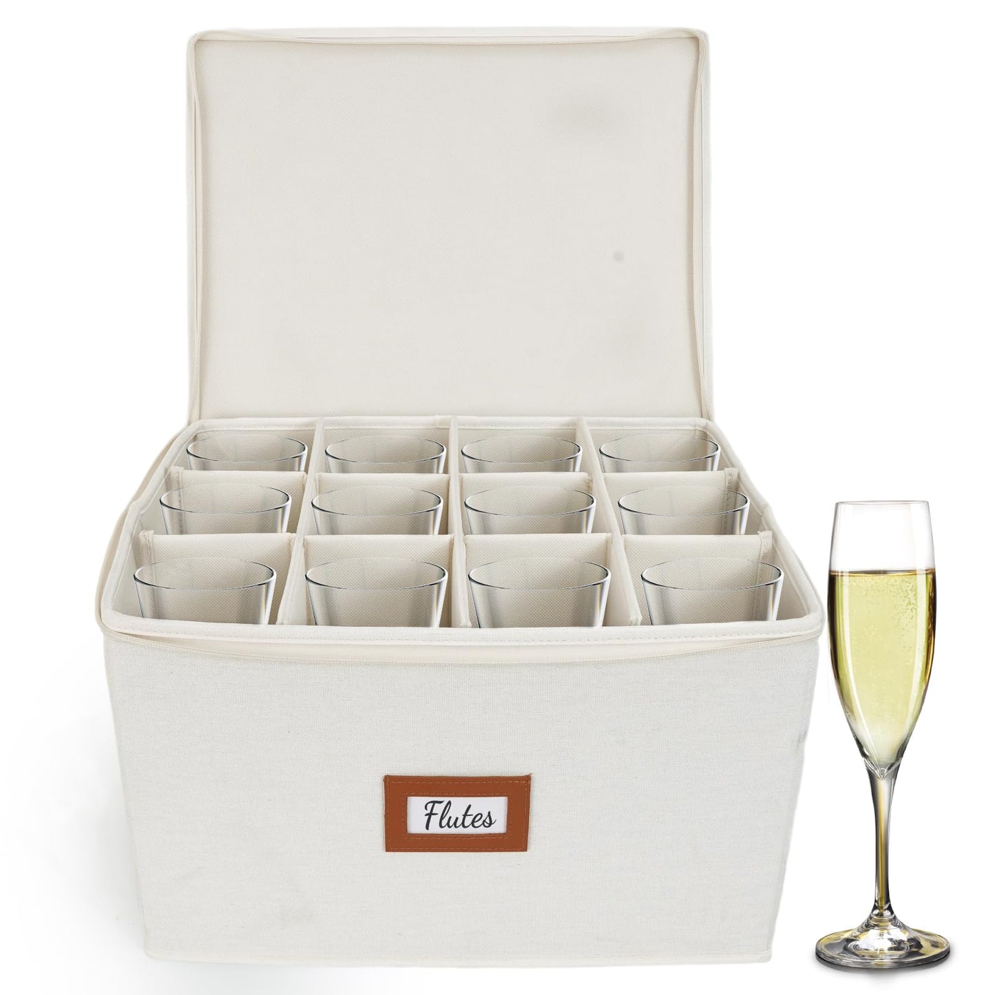 HOMELUX THEORY Champagne Flute Storage Box, Ivory Hard Shell China Storage Containers, Kitchen Storage Bins With Lids, Heavy Duty Moving Box for Glasses & Stemware, Glassware & Wine Glass