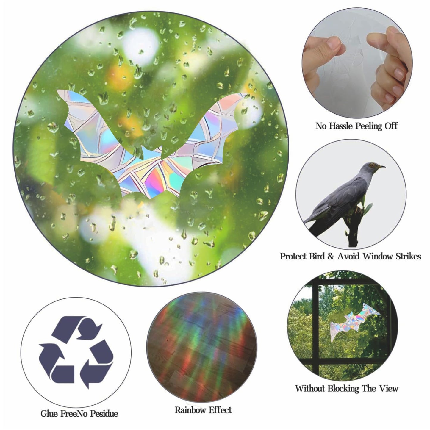 45PCS Halloween Bat Decoration Stickers for Bird Strikes - Anti-Collision Window Decals to Save Birds From Collisions, Non-Adhesive Reusable Vinyl Rainbow Stickers