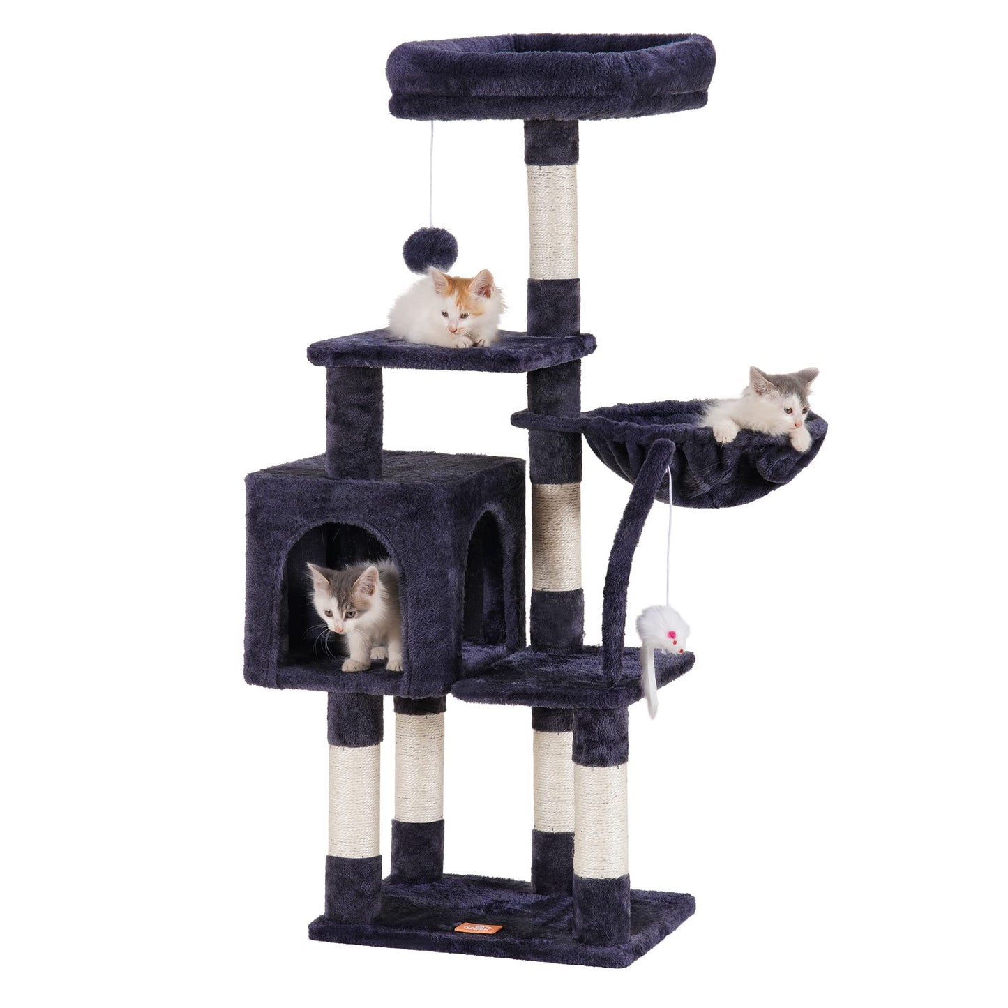 Heybly Cat Tree with Toy, Cat Tower Condo for Indoor Cats, Cat House with Padded Plush Perch, Cozy Hammock and Sisal Scratching Posts, Smoky Gray HCT004SG