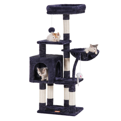 Heybly Cat Tree with Toy, Cat Tower Condo for Indoor Cats, Cat House with Padded Plush Perch, Cozy Hammock and Sisal Scratching Posts, Smoky Gray HCT004SG