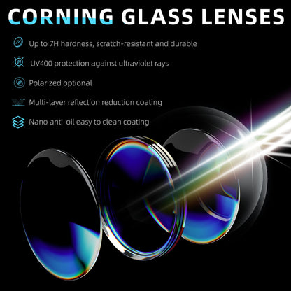 B.N.U.S Experience Unparalleled Visual Clarity – Corning Glass Lenses Polarized Sunglasses for Men and Women(Black/G-15 Polarized)