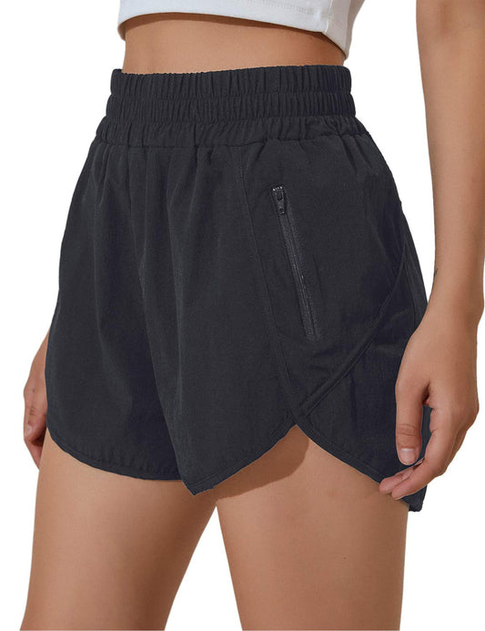 BMJL Women's Running Shorts Elastic High Waisted with Pockets, Sporty Workout Quick Dry Athletic Shorts(M,Black)