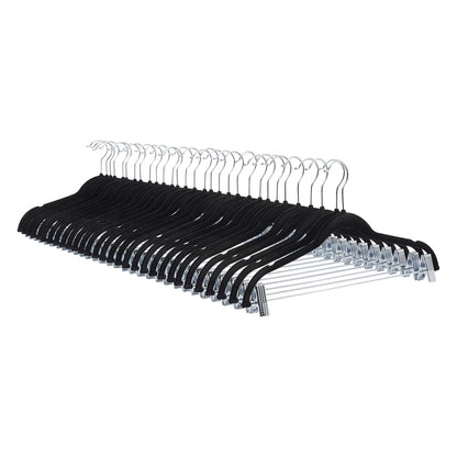 Amazon Basics Velvet, Non-Slip Skirt Clothes Hangers with Clips, Organize Pants and Skirts, Black/Silver, Pack of 24