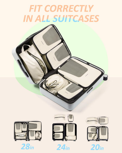BAGSMART Compression Packing Cubes for Travel, 6 Set Packing Cubes for Suitcases, Lightweight Luggage Organizer Set Cubes for Business Essentials, Beige