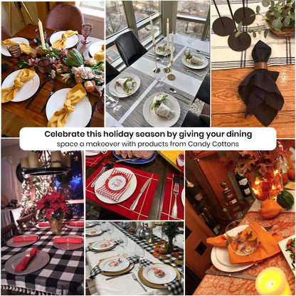 Candy Cottons Christmas Cloth Napkins White Dining Table Dinner Napkins|Washable Cotton Napkins Easter Basket Decor|Christmas Tree Embroidered 18x18 in White Pk of 6 Cocktail Party Napkins