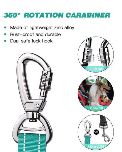 AUBELL Dog Seat Belt for Car,Updated 3-in-1 Adjustable Reflective Bungee Heavy Duty Dog Car Harness Tether with Clip Hook Latch & Buckle,Swivel Zinc Alloy Carabiner,Teal